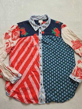 L Maeve x Anthropologie Paz contrast button down shirt blouse red #2